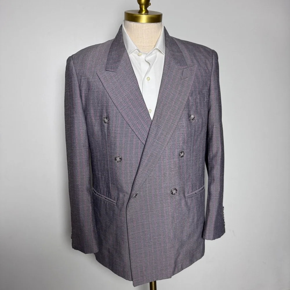 Gino Cappeli Blazer Mens 40S Purple Pinstripe Double Breasted Peak Lapel Vintage